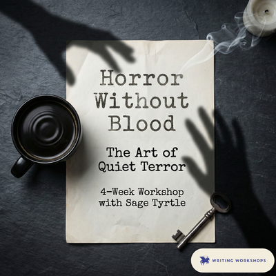 Horror Without Blood: The Art of Quiet Terror 4-Week Writing Workshop with Sage Tyrtle (Zoom) starts on Saturday, June 6, 2026